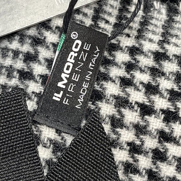 Il Moro Firenze Scarf Black Houndstooth Wool Fringe Made Italy Classic Preppy - Picture 6 of 10